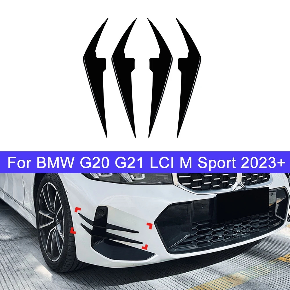 

For BMW 3 Series G20 G21 LCI M Sport 2023+ Car Front Bumper Side Canards Splitter Spoiler Fog Lamp Air Vent Trim