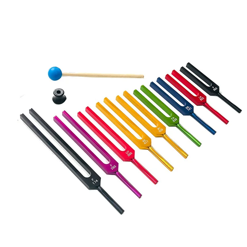 9 Pieces of Colorful Solfeggio Aluminum Alloy Tuning Forks, Tuning Forks for Therapy, Voice Therapy Blue