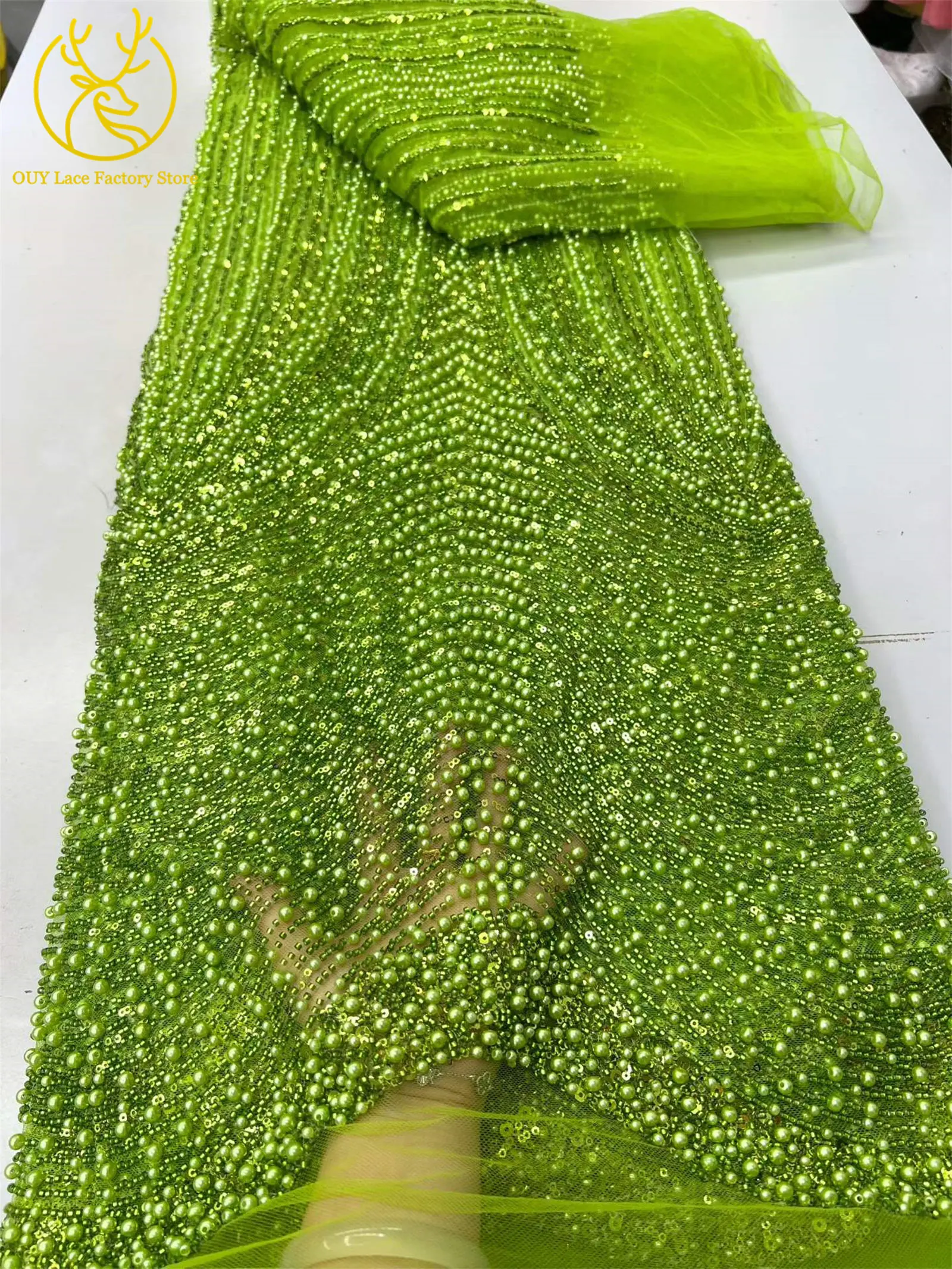 Rosa afrikanischer Perlen-Spitzenstoff 2026, eleganter französischer Pailletten-Spitzenstoff, modischer nigerianischer Tüll-Spitzenstoff für Partykleider – Detail 5