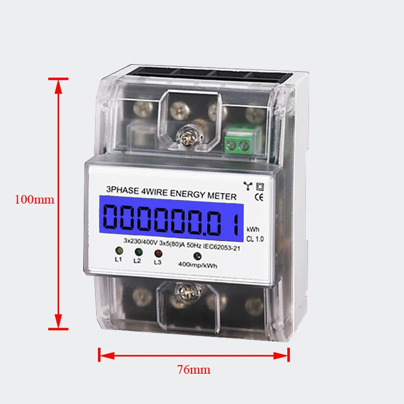 Din type 3 phase 4 wire energy meter transparent shell LCD display 3x230V/400V 3x5(80)A Din kwh meter
