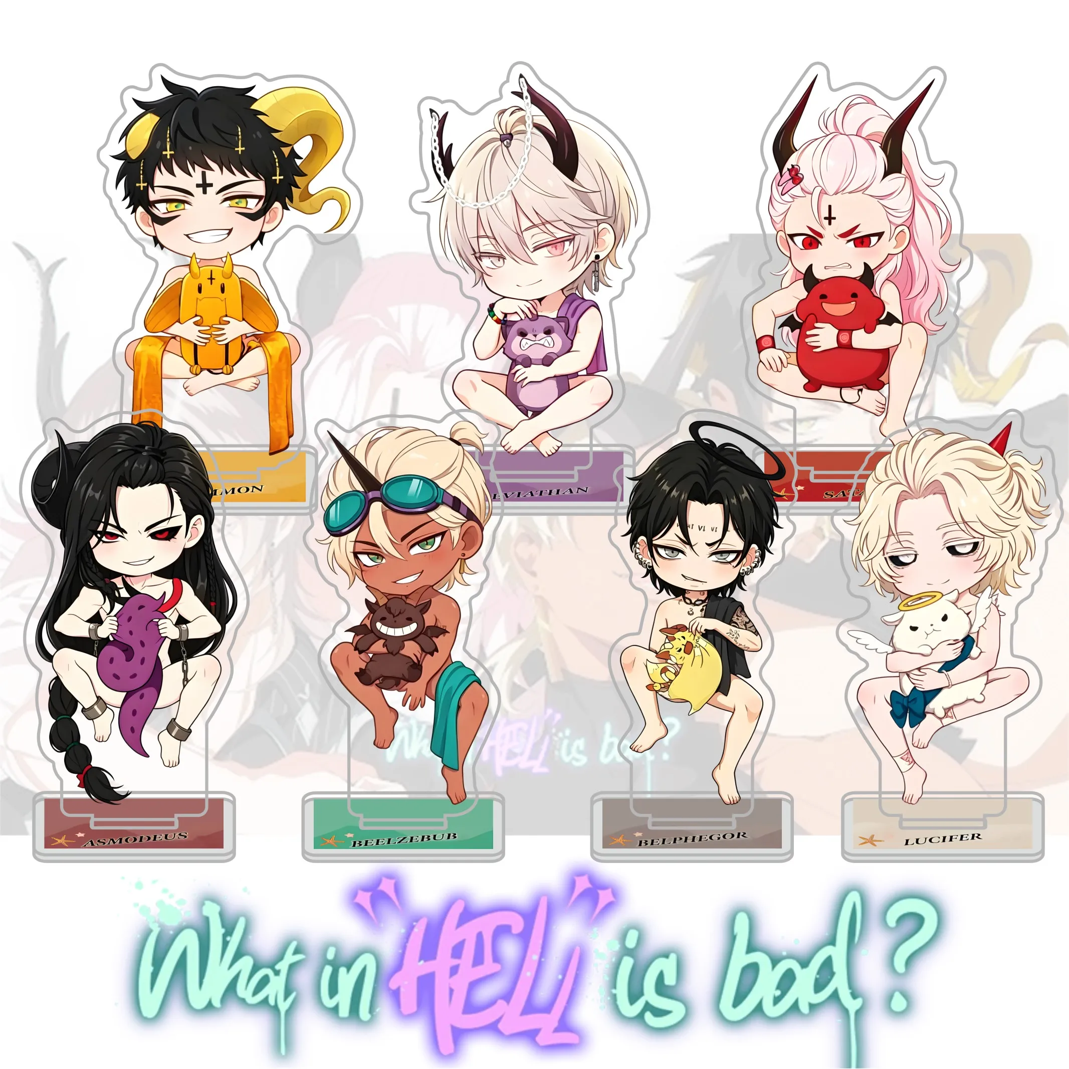 Hot Game What in HELL is bad Acrylic Stand,Lucifer Satan Mammon Leviathan Desk Decor,Chibi Figure Gift keychain 10cm