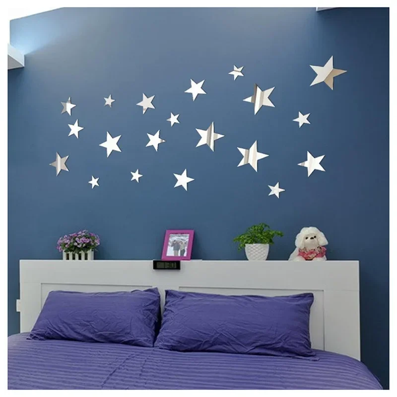 3D star-shaped acrylic mirror decal set for walls waterproof self-adhesive modern home decor multi-size pieces versatile tile fu - view 4