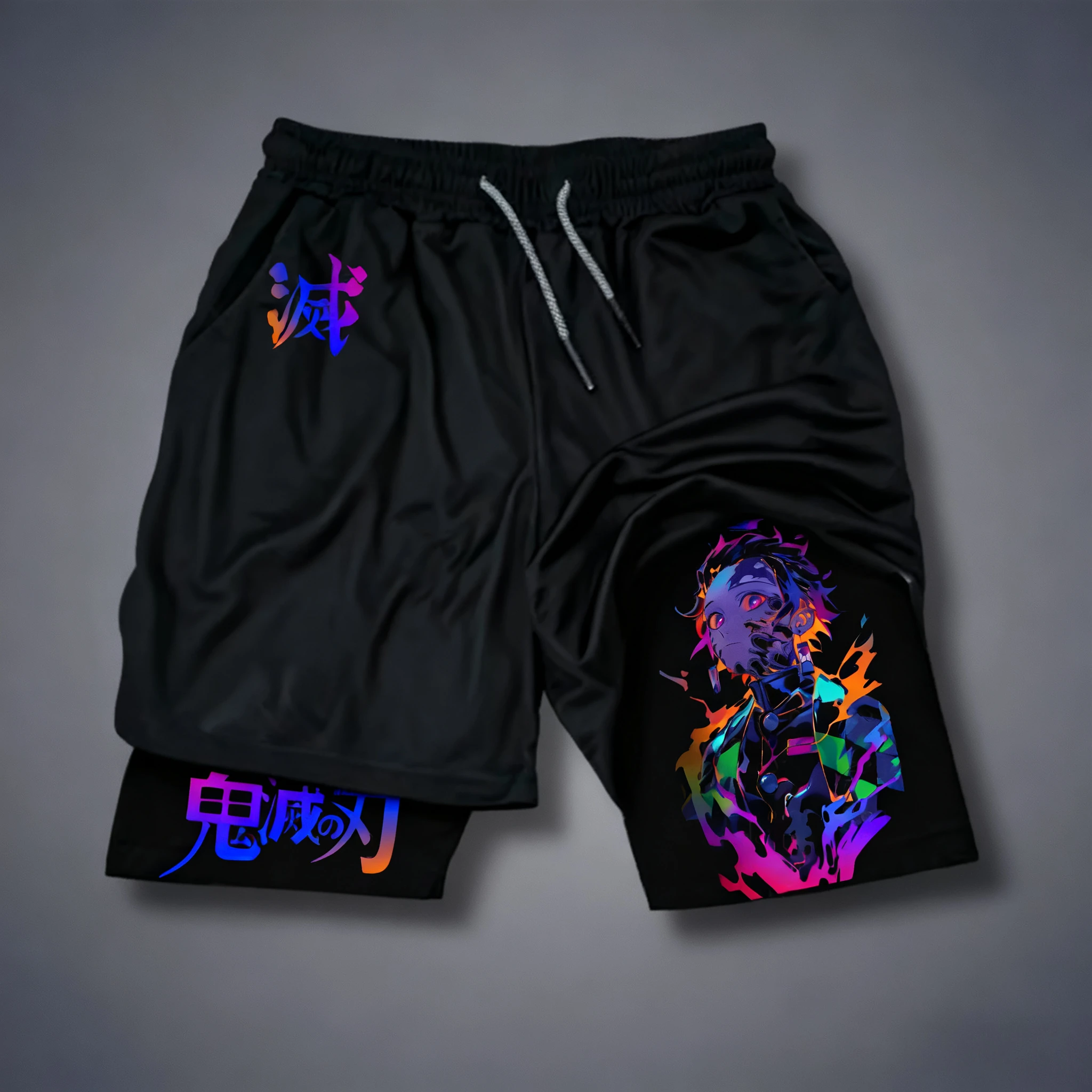 Bandai Demon Slayer Anime Men's Double-layer Shorts 2026 Summer American Sports Cycling Loose, Breathable and Fashionable Shorts