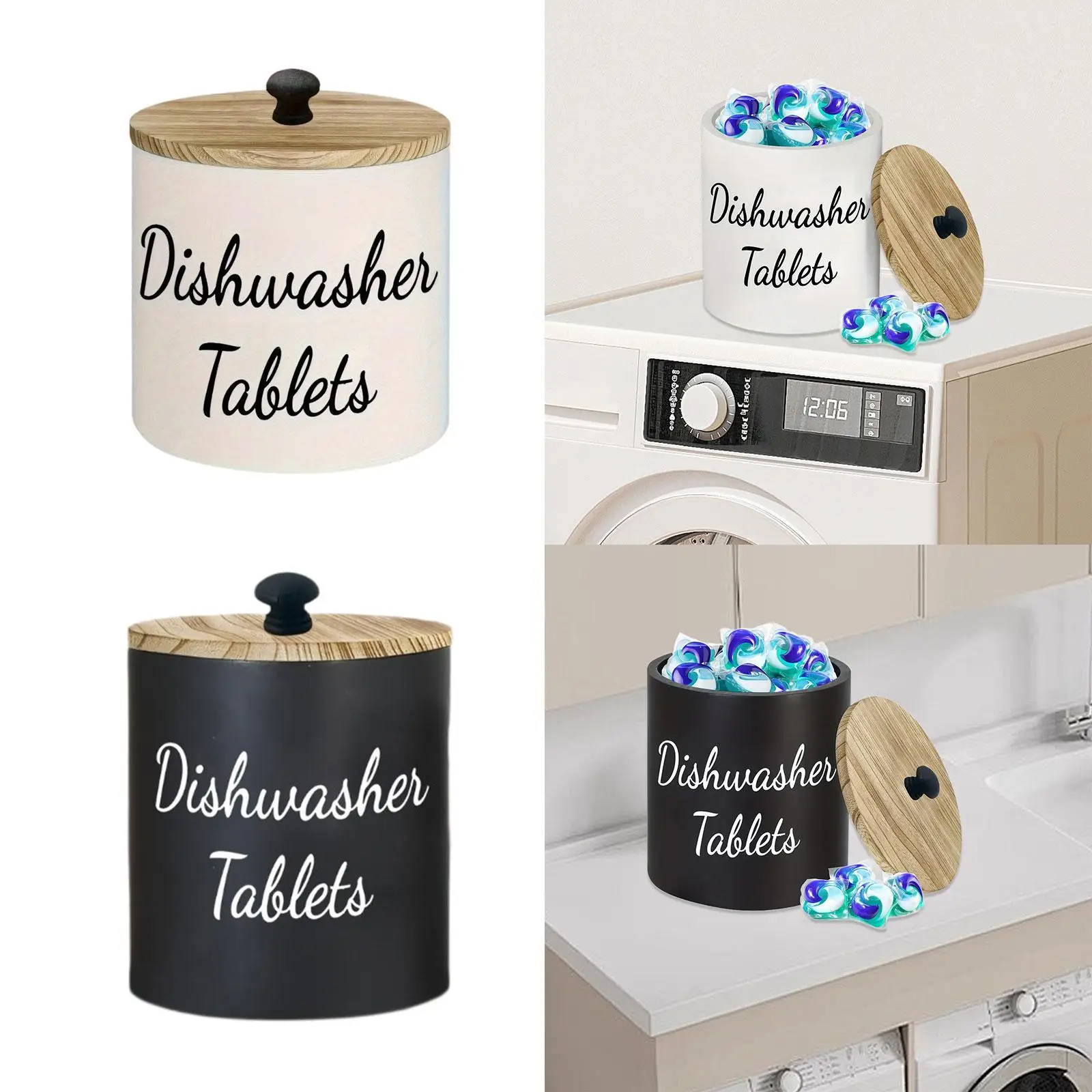 Dishwasher Pod Container Storage Box Versatile Sturdy Dustproof with Cover Wood Organizer for Bathroom Countertop Dorm view 3