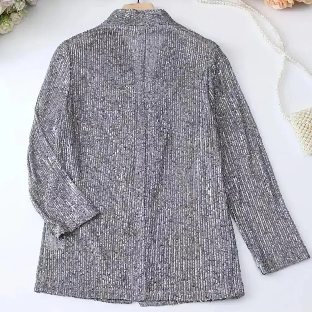 

Женский блейзер из полиэстера, блестящий жакет с пайетками, кардиган с пайетками, блестящий блейзер с открытым передом, приталенный крой для вечеринок