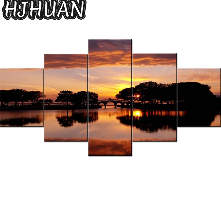 

5pcs sunset nature scenery Full Square Diamond Embroidery DIY Diamond Painting Cross Stitch full Drill Picture of Rhinestones