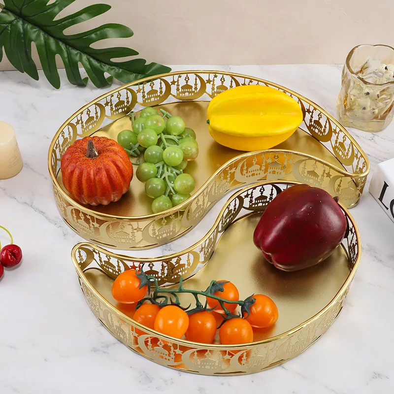 

Fruit Basket Iron Moon Shelf Table Storage Tray Candy Coffee Snacks Plates Cake Stand Desktop Decor Cupcake Holders