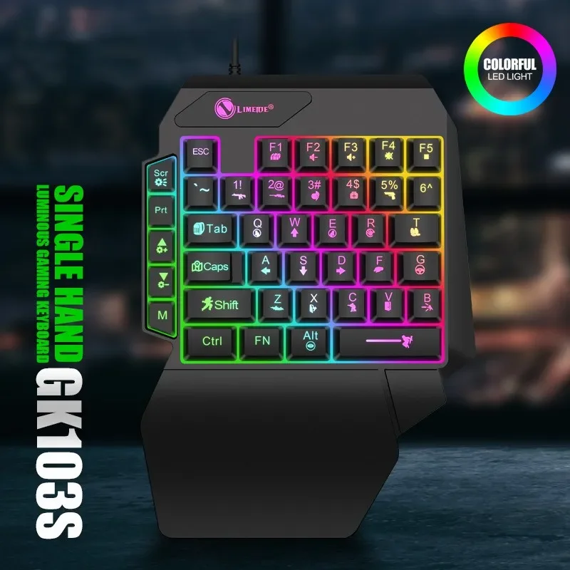 RGB Gaming Keyboard Single Hand Mini USB Ultra-slim Wired 35-Keys OneHandedly Backlight Keyboard for Computer PC Laptop