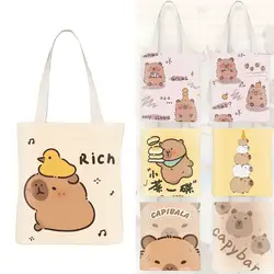 Large Capacity Capybara Canvas Bag Capybara Hand Canvas Bags Double-sided Cartoon Handbag Reusable Shopping Bag Shoulder Bags