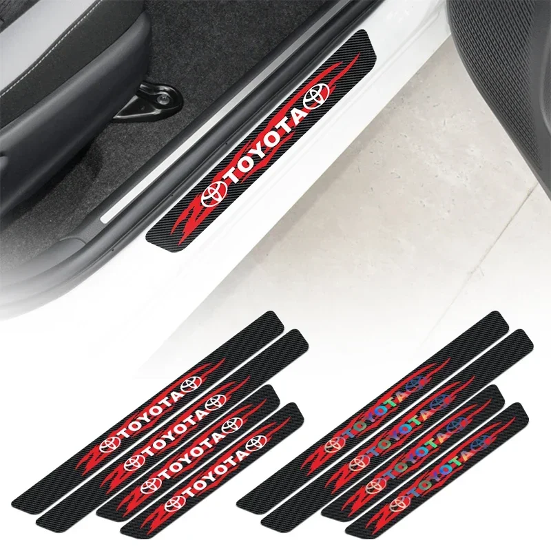 Carbon Fiber Car Door Threshold Stickers Front Rear Decals for Toyota Corolla Yaris CHR Hilux Camry Prius Highlander Supra Prado