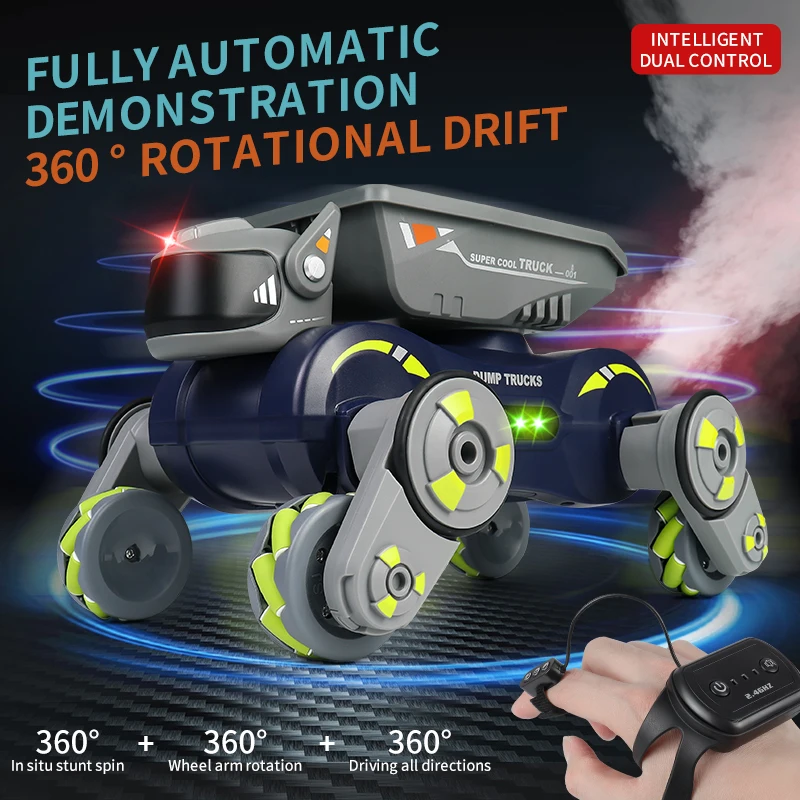 RC Robot Dog w/ Music Cool Lights Water Spray Swing Arms Stunt Car 2.4G 4WD RC Drift Car Remote Control Car Gesture Sensing Toys