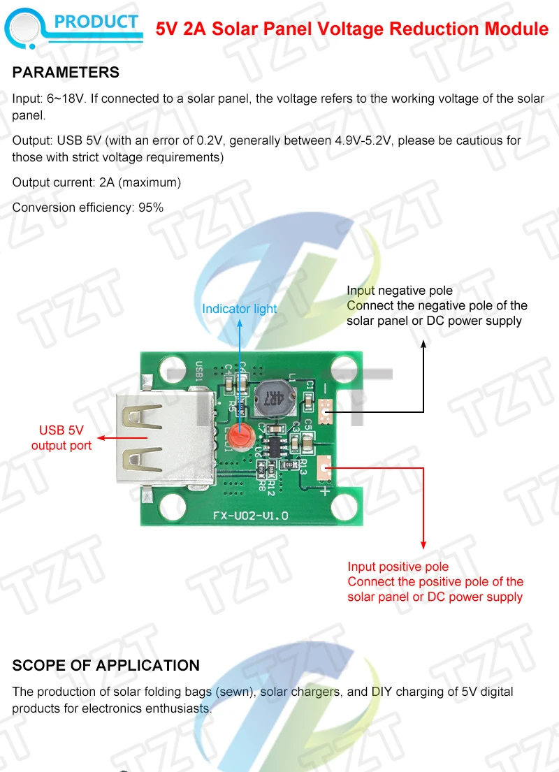 TZT 1/3 Stück 5V 2A Solarpanel Powerbank USB-Ladegerät Spannungsregler 6-20V auf 5V Step-Down-Modul mit LED-Anzeige – Detail 1