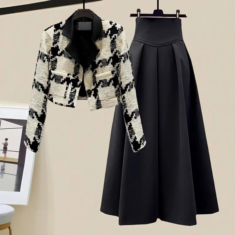 Spring and Autumn Suit Women\'s 2023 New High End Small Fragrance Style Suit Coat High Waist Slimming Versatile Half Skirt Set