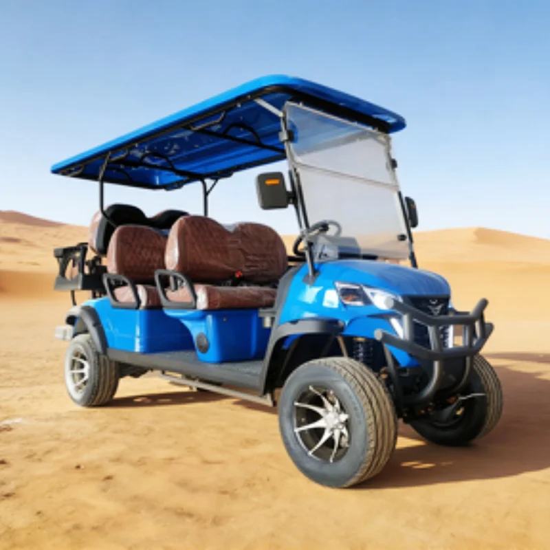 

Электрический гольф-кар 2026 года, 4-колесный, коричневый, с высококачественными сиденьями, складным ветровым стеклом и передним бампером
