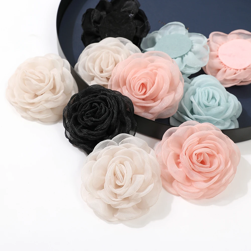 2/4Pcs Chiffon Artificial Hair Flowers Clothing Hair Corsage Fake Flowers Wall Wreath Wedding Decorations Craft Gift Accessories