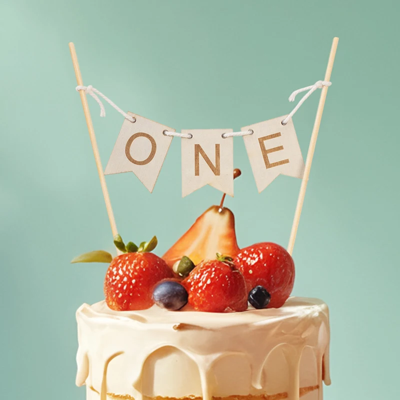 YOMDID Neue Holz EINjährige Geburtstagstorte Topper EIN Kuchen Flagge Kinder Erster Geburtstag Baby Shower Party Kuchen Dekorieren Lieferungen – Detail 7