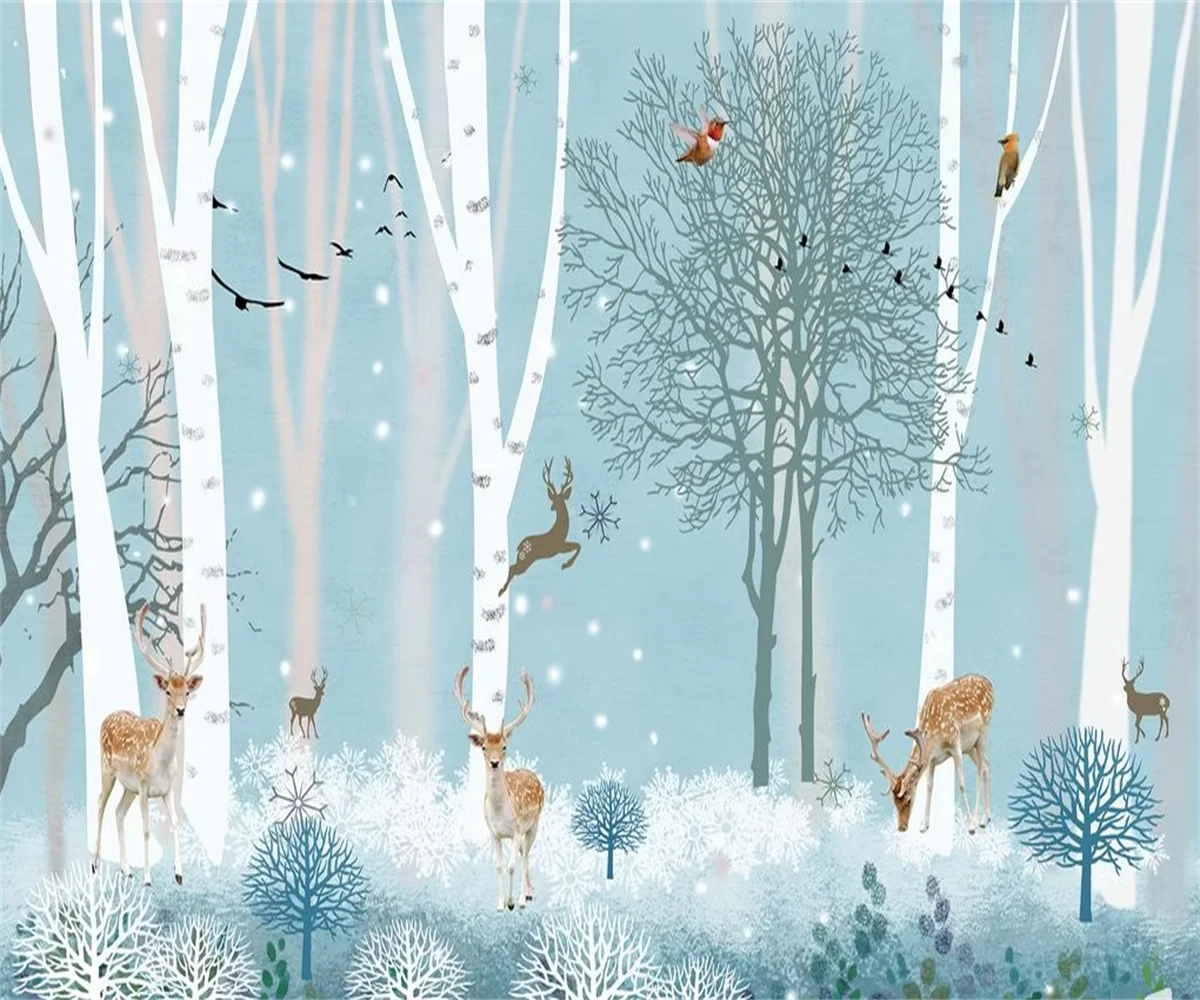 

Обои, наклейки на стену, декоративная картина ручной работы с изображением лесного оленя в скандинавском стиле, обои для дивана и телевизора, декор для дома