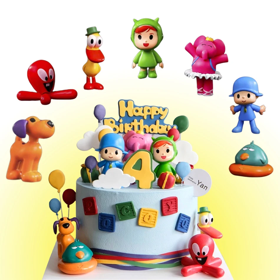 شخصية صغيرة لطيف دمية 7 قطعة/المجموعة Kawaii Pocoyo ألعاب حيوانات الطيور بطة الفيل دمية لعبة نموذج المشهد الحلي أنيمي الكرتون لطيف بولي كلوريد الفينيل