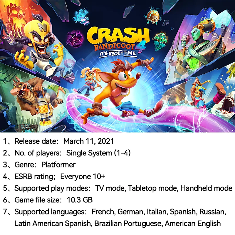 Crash Bandicoot 4: It’s About Time Nintendo Switch Game Deals Physical for Nintendo Switch OLED Switch Lite Switch Game Cards