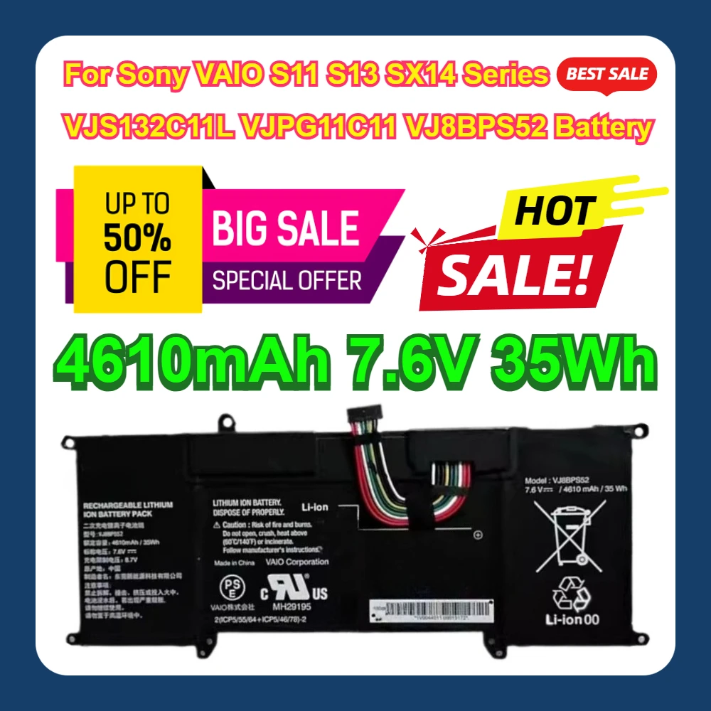 

For Sony VAIO S11 S13 SX14 Series VJS132C11L VJPG11C11 VJ8BPS52 Battery