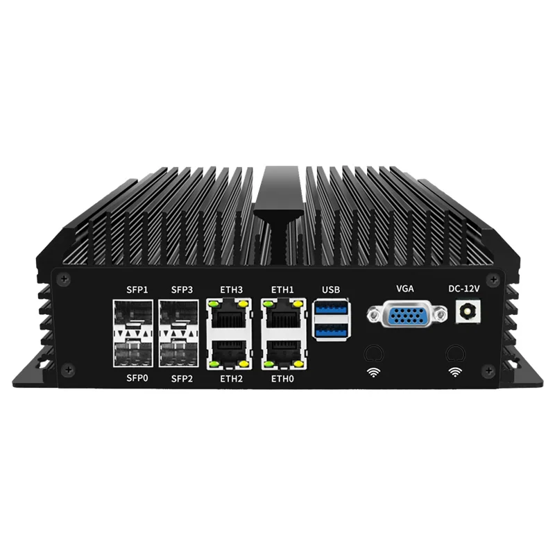 Mini computer industriale LAN 4x2.5G senza ventola Intel Atom C3758 C3958 2xRS232 COM GPIO 4x SFP Mini PC incorporato Staffa VESA 4G SIM