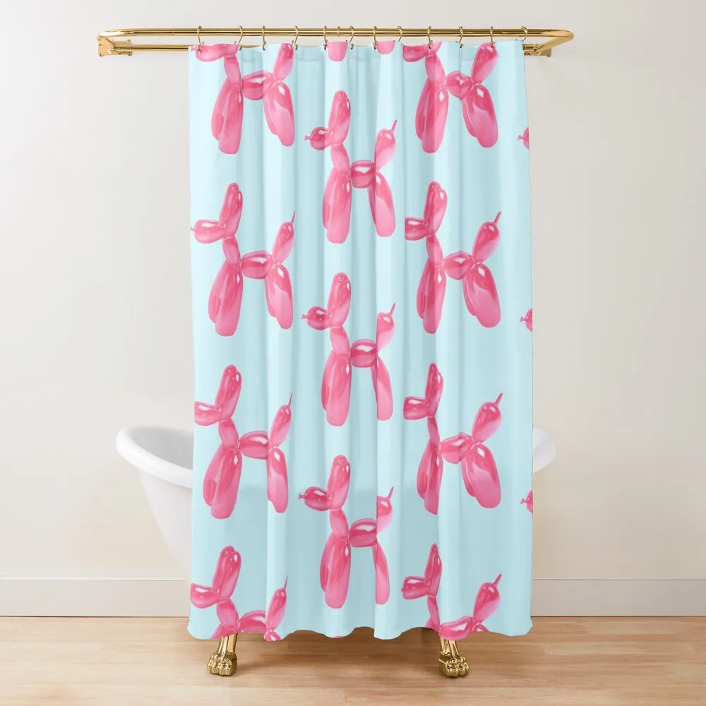 

Pink Balloon Dog Shower Curtain Set For Bathroom Waterproof Fabric Bathroom Bathroom Decor Shower For Curtain