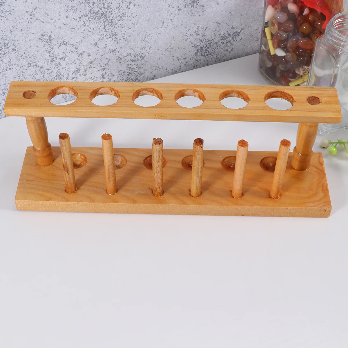 6- Slot Test Tube Rack, Wooden Test Tube Rack Holder, Test Tube Rack with 6 Drying, Test Tube Storage Organization Stand, Pipe