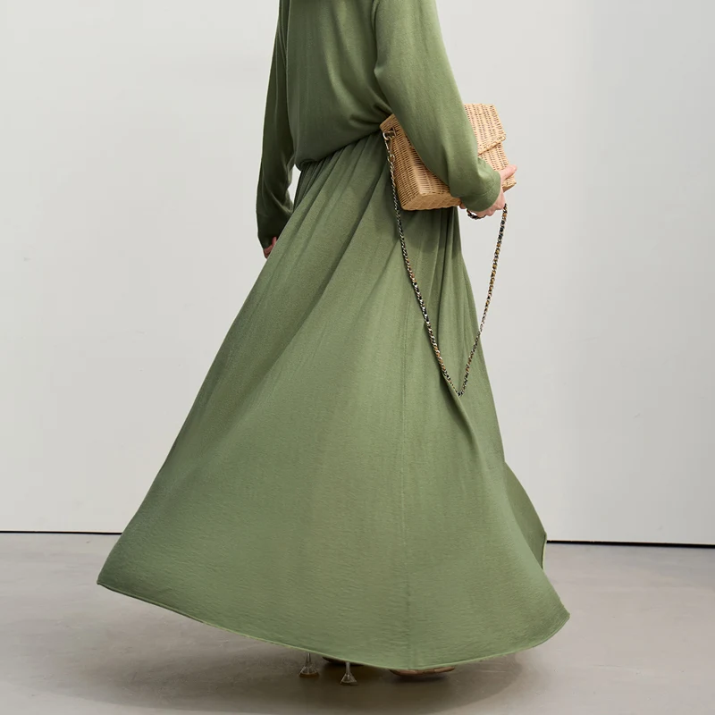 Amii Minimalist Long Skirt 2026 Spring New Solid Color Loose Skirts For Women Elastic Waist A-Line Knit Woman Clothes 12651010