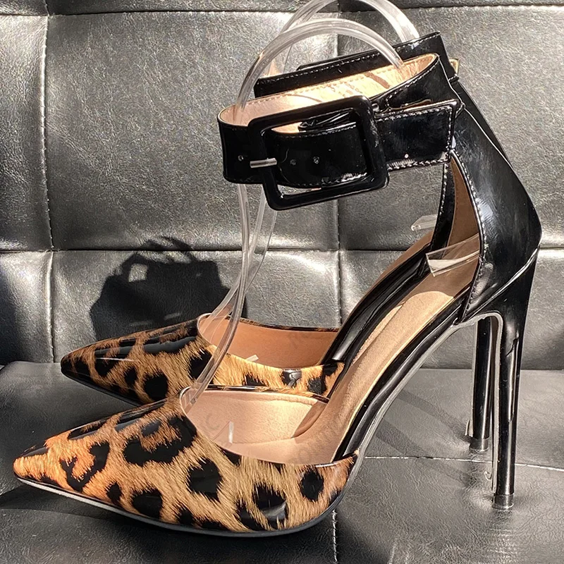 Rontic Handmade Women Leopard Pumps Sexy Stiletto Heels Pointed Toe Gorgeous Red Blue Grey Brown Dress Shoes US Size 5-15