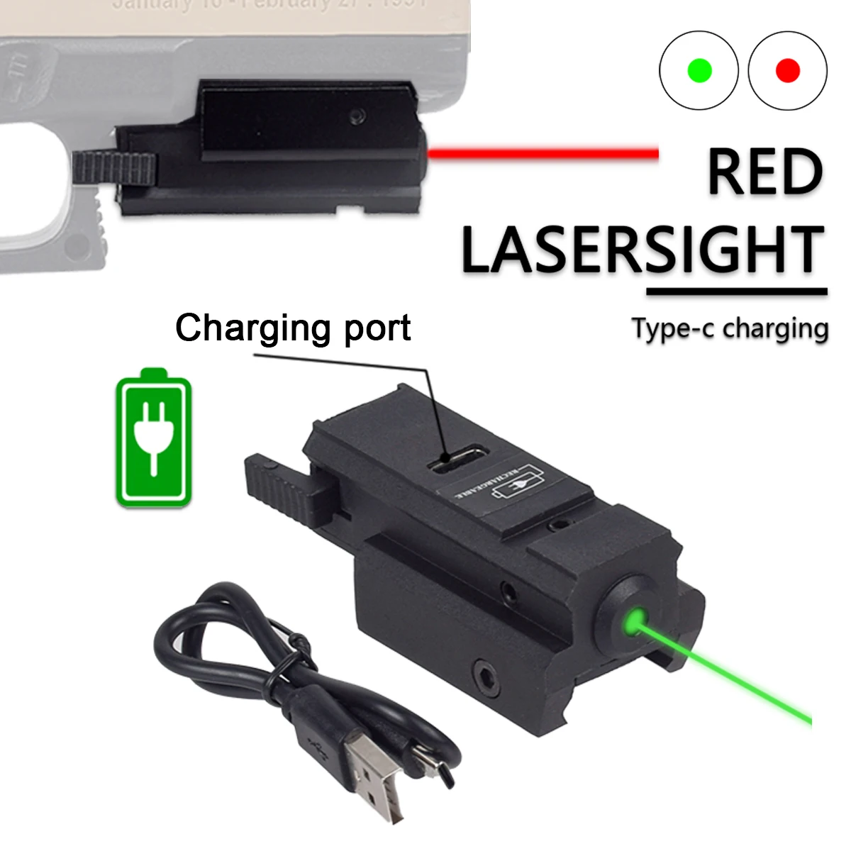 USB Charging Red Green La-ser Sight Pointer Mini Power LS For 11mm 20mm Rail G17 G19 Rechargeable La serSight Pointer Collimator