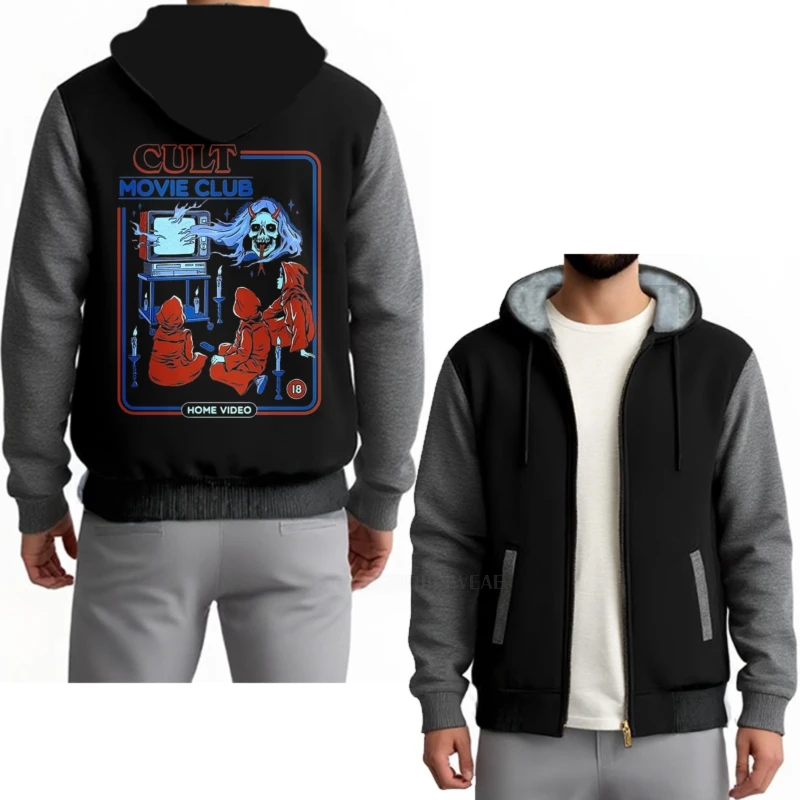 Oversized com capuz para homem aquecimento culto filme clube casa vídeo hip-hop pesado com capuz jaqueta de treino masculino velo grosso hoodies