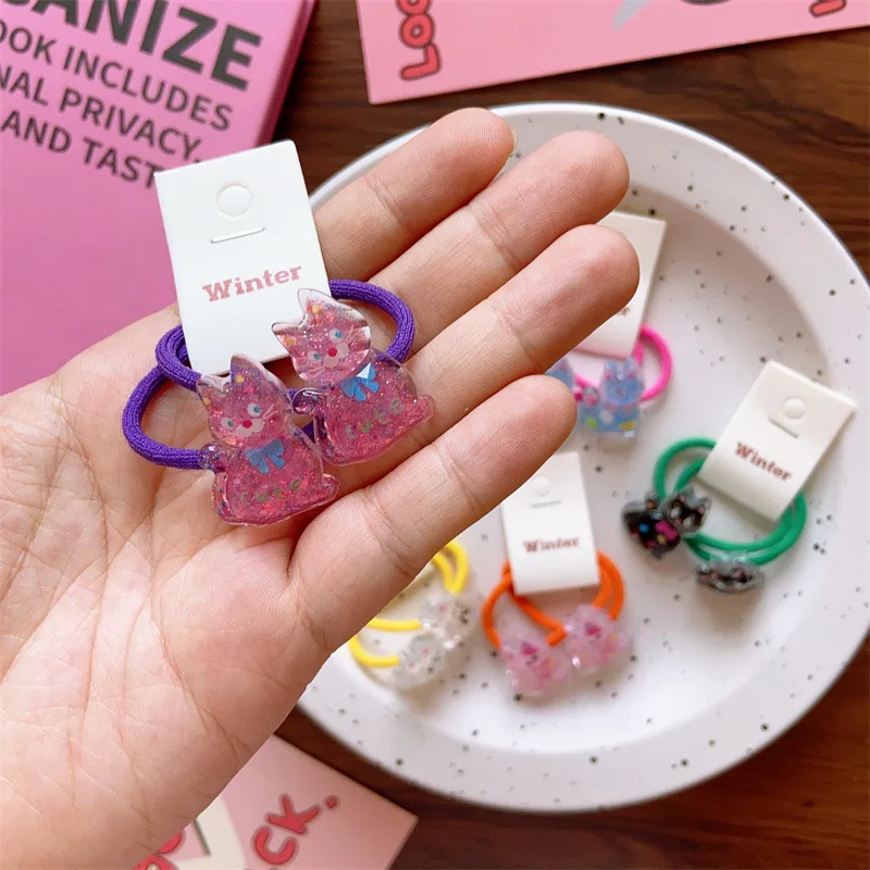New Korean Cute Cat Children's Hair Ties Acrylic Transparent Cat Headband for Girls and Babies Spring Colored Hair Rope Headwear image 4