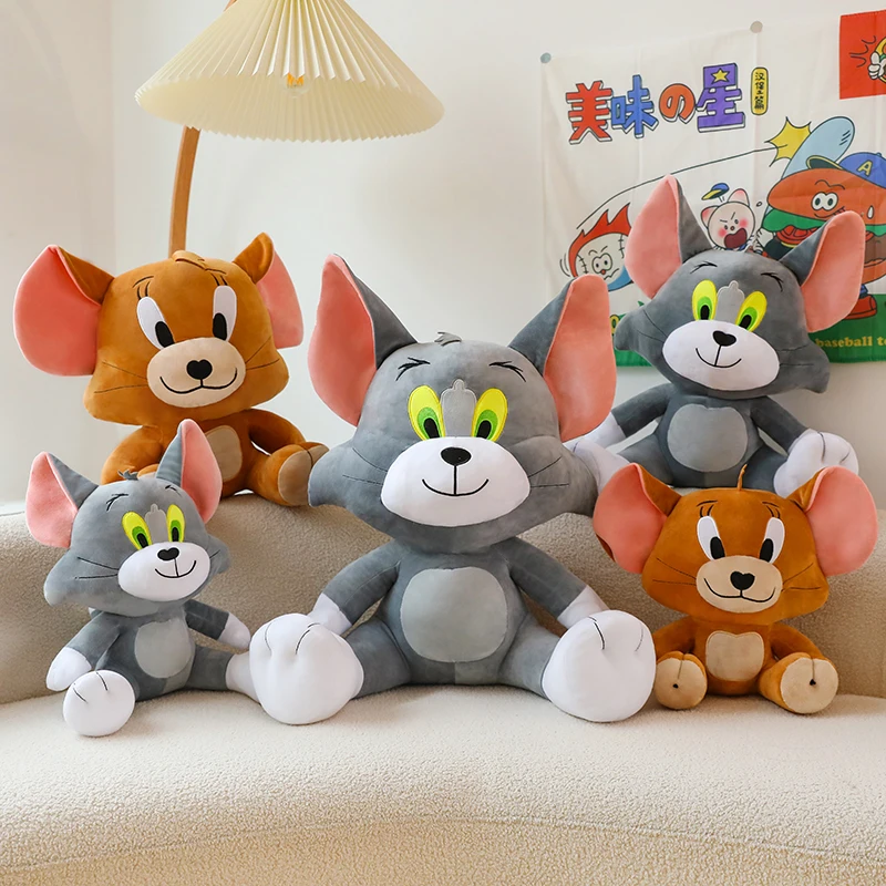 Disney-brinquedo de pelúcia Tom e Jerry para crianças, desenhos animados, gato e rato, peluches fofos, boneca de pelúcia, travesseiro macio, presente, 55cm