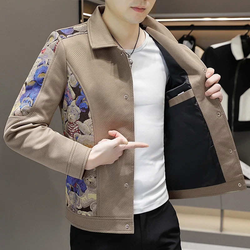 

High quality ethnic style lapel Jacket Men's Brand Fashion Print Social Coats Streetwear Cardigan Spring Autumn Casual Coat