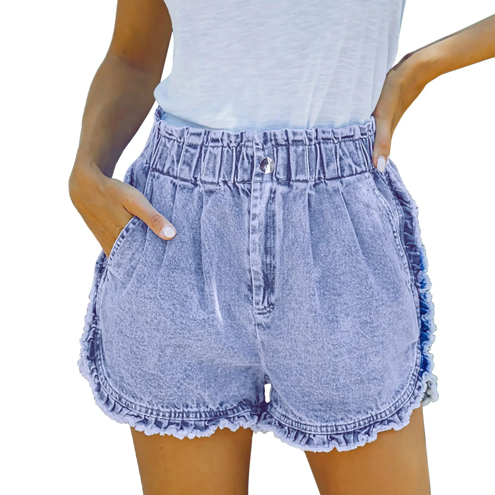 

Women'S Casual Summer Denim Shorts Mid Waisted Stretchy Ripped Jean Shorts With Pockets Summer Hawaiian Shorts Casual Daily Wear