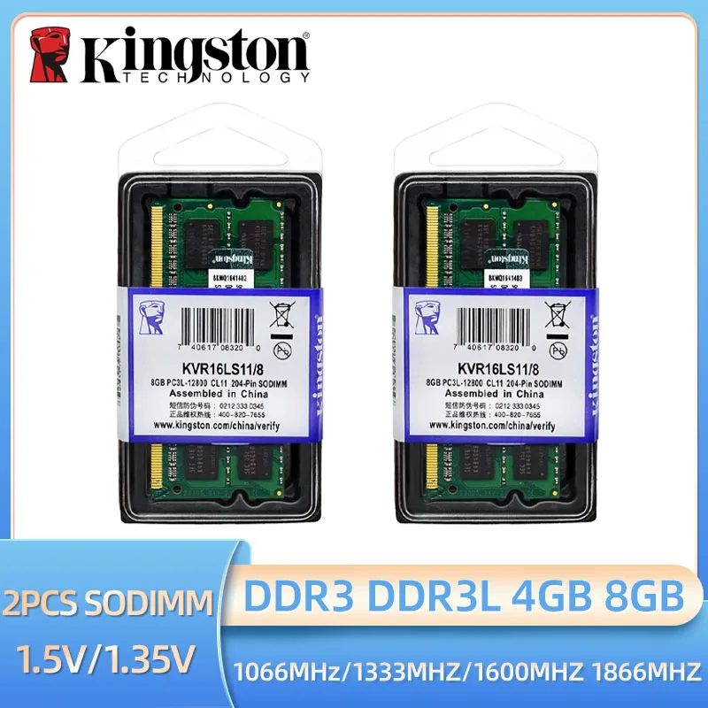 Kingston 2pcs 노트북 Ram DDR3L DDR3 8GB 4GB 1066 1333 1600 1866Mhz SODIMM PC3-8500 10600 12800 듀얼 채널
