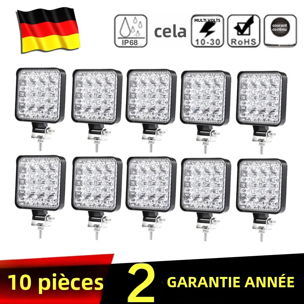 HAOLIDE 10PCS Phare de travail LED 48W Mini 6000K Blanc pour camion, véhicule d'ingénierie, voiture de travail, utilisation tout-terrain, IP68, phare de conduite LED