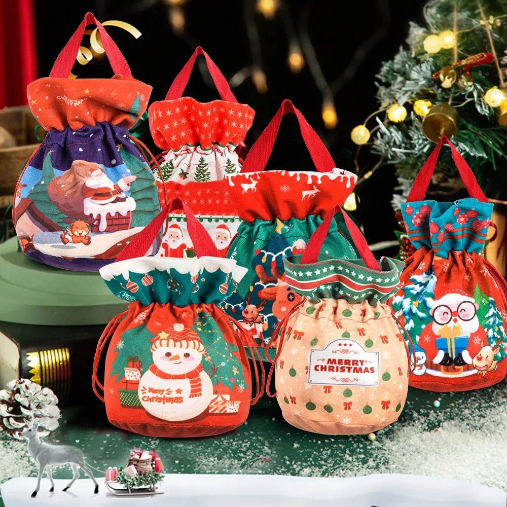 2024 Christmas Velvet Candy Bag Christmas Eve Portable Safe Fruit Bag Creative Drawstring Handbag Christmas Velvet Gift Bag