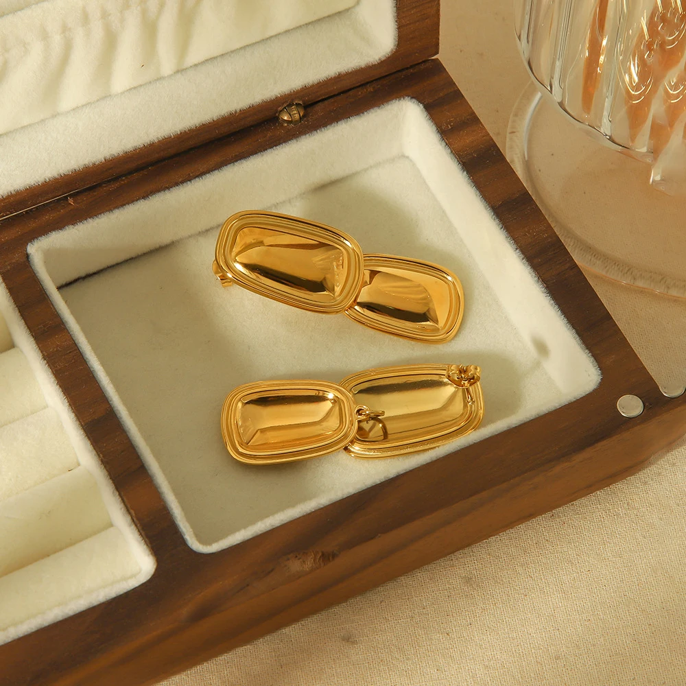 

Stainless Steel 18k Gold Plated Rectangular Pendant Stud Earrings For Women Classic Fashion Jewelry Exaggerated Accessories