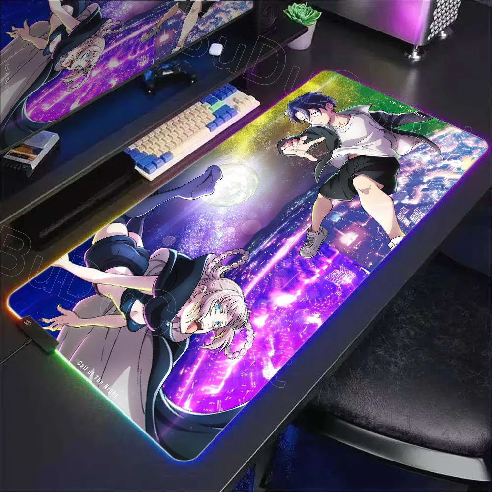 

RGB Anime Desk Mat Call of The Night Mouse Pad Nanakusa Nazuna Anime Large MousePad Keyboard Pad PC Gaming Accessories Table Mat