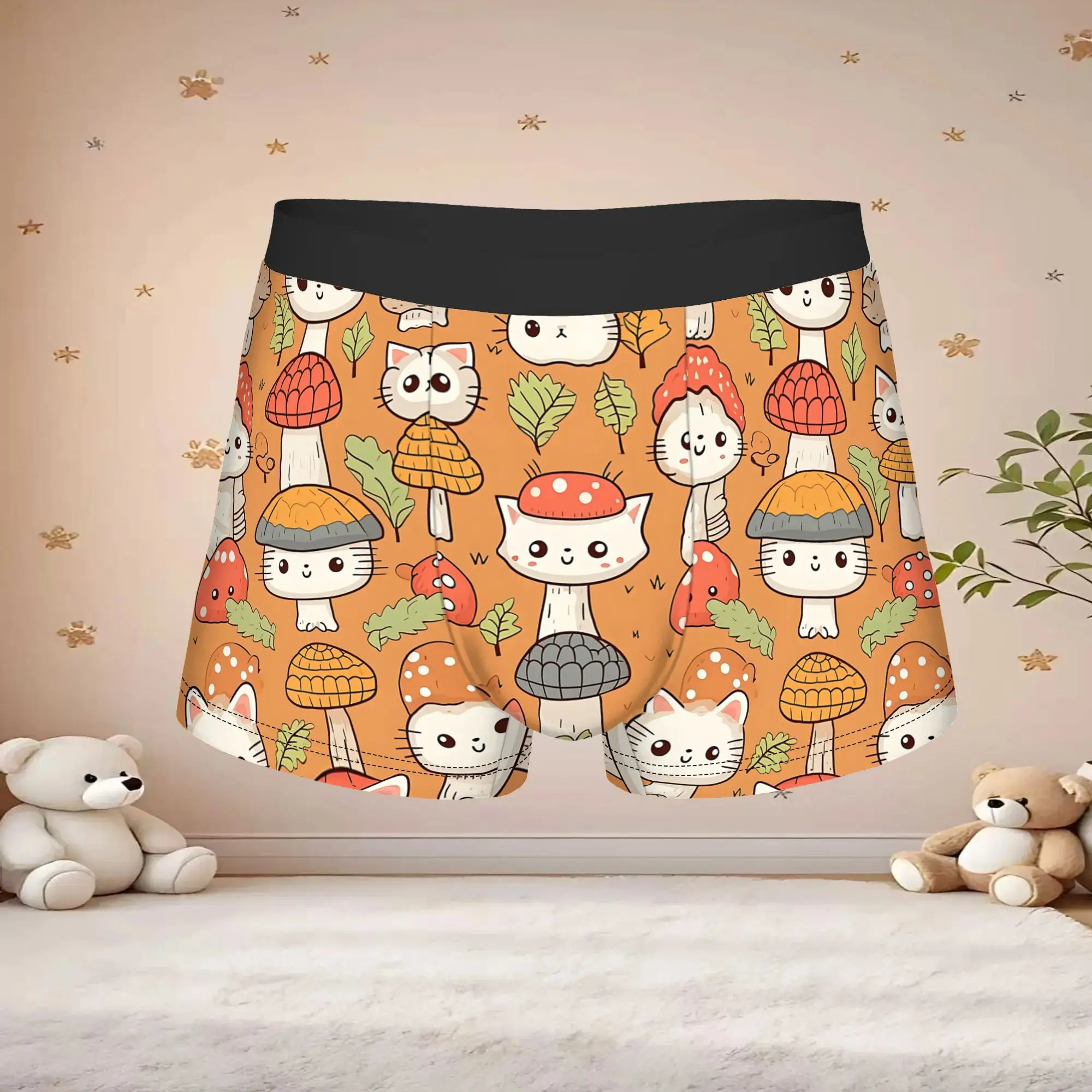 1pc Popular Cat Polka Dot Pattern boxers  adults  Breathbale Panties Men's Underwear Comfortable Shorts Boxer Briefs