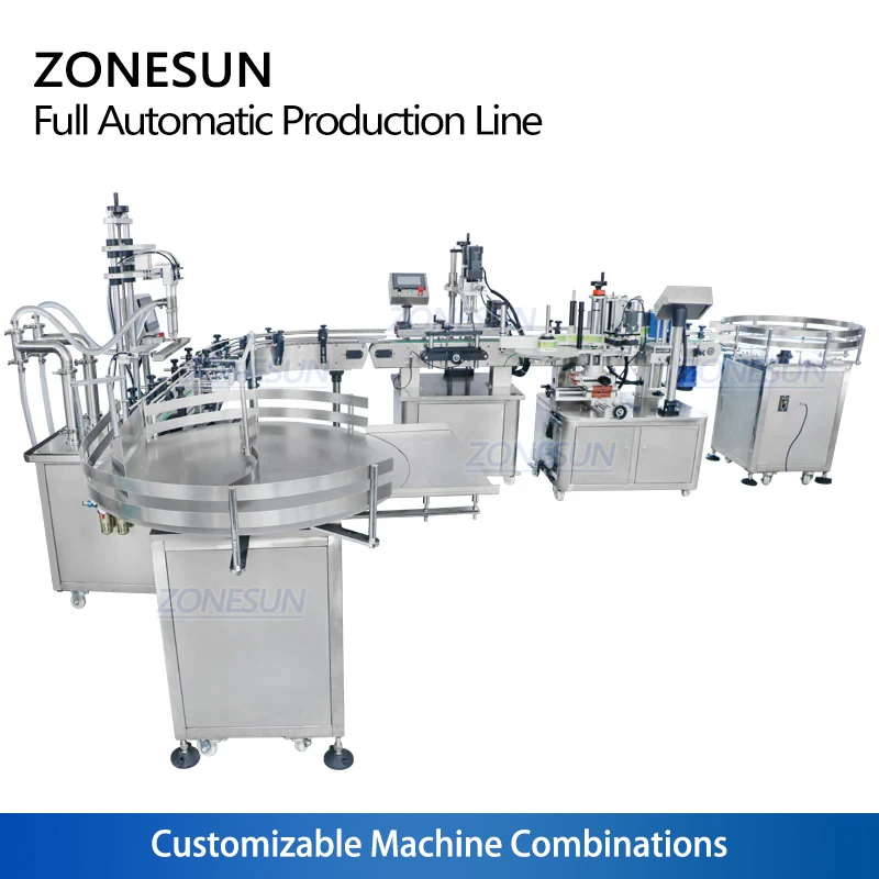 Zonesun ZS-FAL180R4 leite de soja pistão automático líquido enchimento tampando e rotulagem linha de máquinas com u correia transportadora estilo