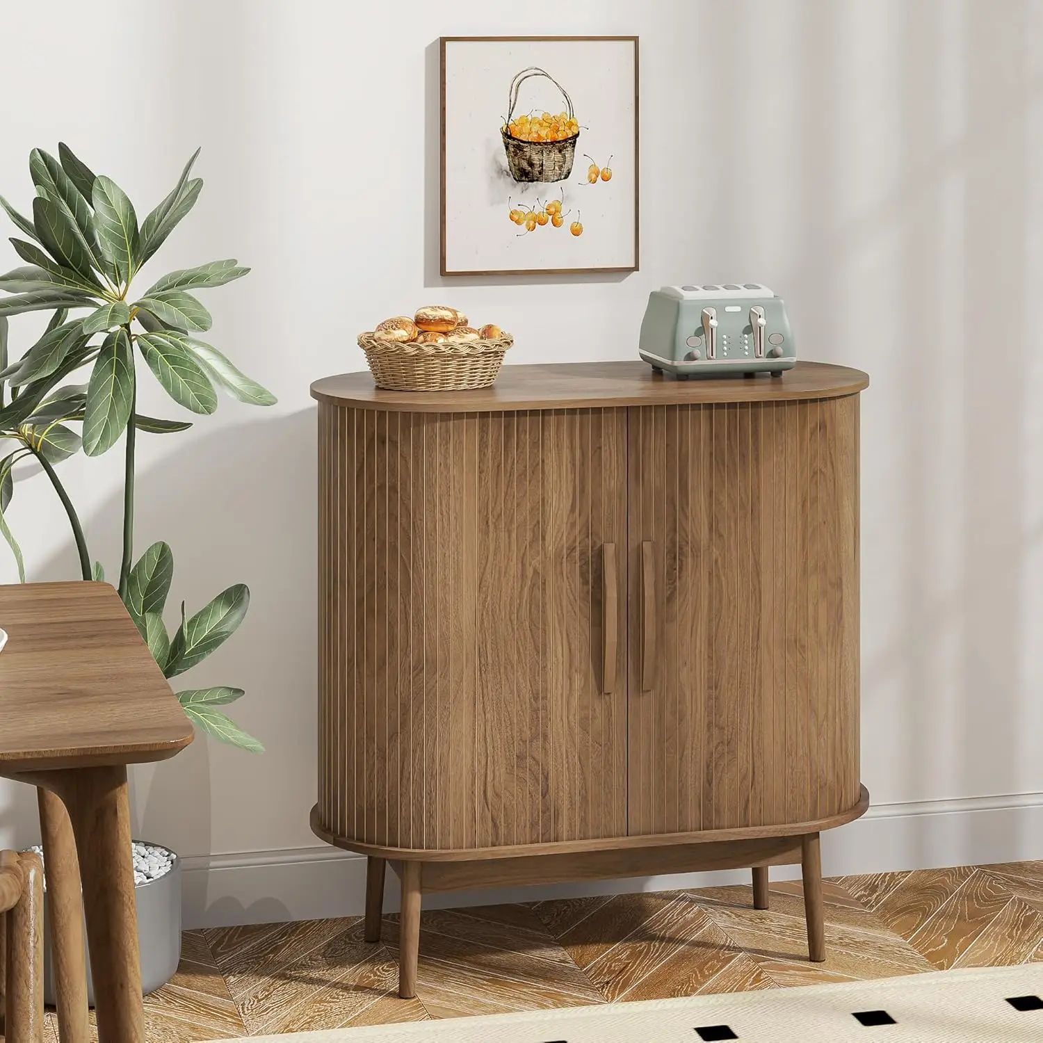 

Small Storage Cabine, Buffet Cabinet with Storage, Mid Century Modern Sliding Door Sideboard Cabinet for Kitchen, Entrywa