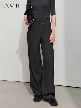 Amii Minimalist Katı Örtü Asimetrik Dokuma günlük kıyafet Pantolon 2025, kadın Bahar Yeni Zarif Banliyö Pantolon 12541127