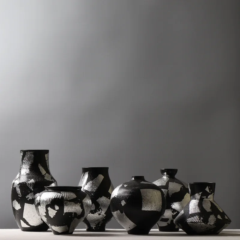 Modern Minimalist Creative Ceramic Vase With Tin Foil Decoration Color Block Flower Vase Hotel Sales Display Cabinet Ornament