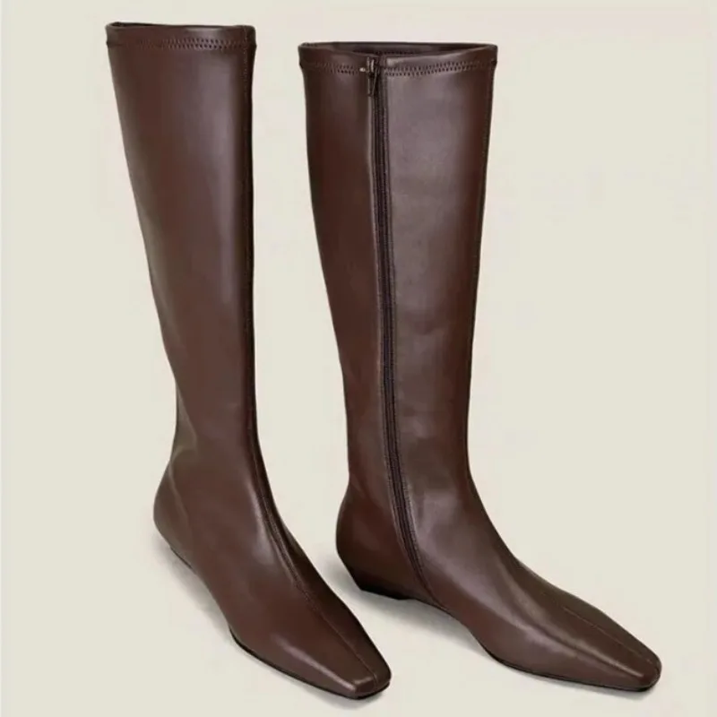 

Simple Side Zip Block Heel Shoes Women's 2025 New Autumn High Square Toe Non-Slip High Knight Boots