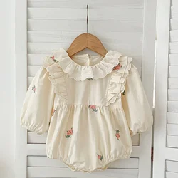 0-2Y Baby Girl Clothes Spring Soft Cotton Newborn Baby Girl Long Sleeves Romper Embroidery Flower Fashion Girls Infant Clothing