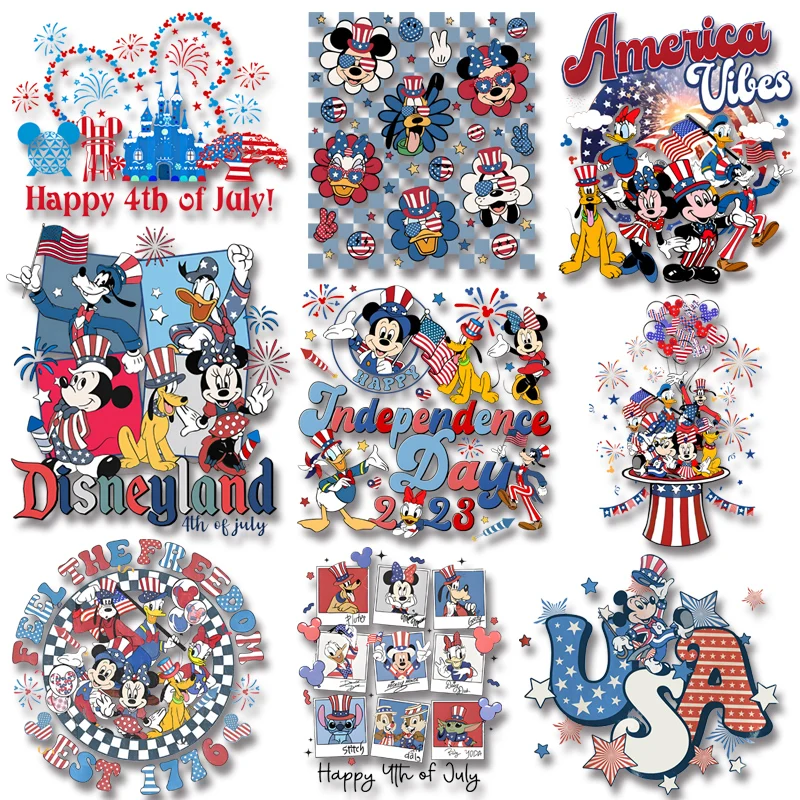 

Mickey 4th of July America Vibes Mickey and friends Independence Day Iron On Transfer on Jackets Bags Pillow Clothes