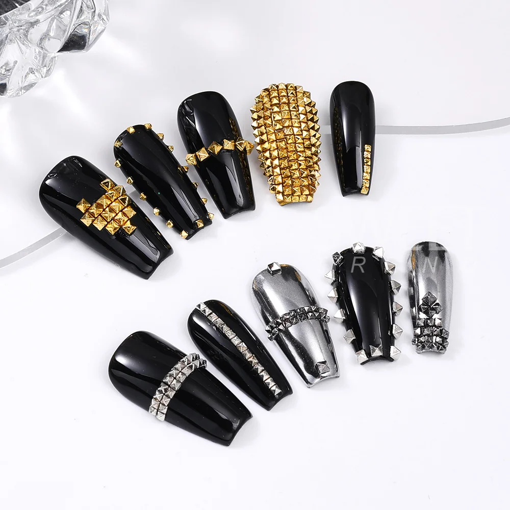 SWEET TREND-1Box 3D Punk Metall-Nieten Nagelcharms Gold/Silber Quadratische Kegelnieten Nagelteile Bastelzubehör Maniküre-Dekoration – Detail 7