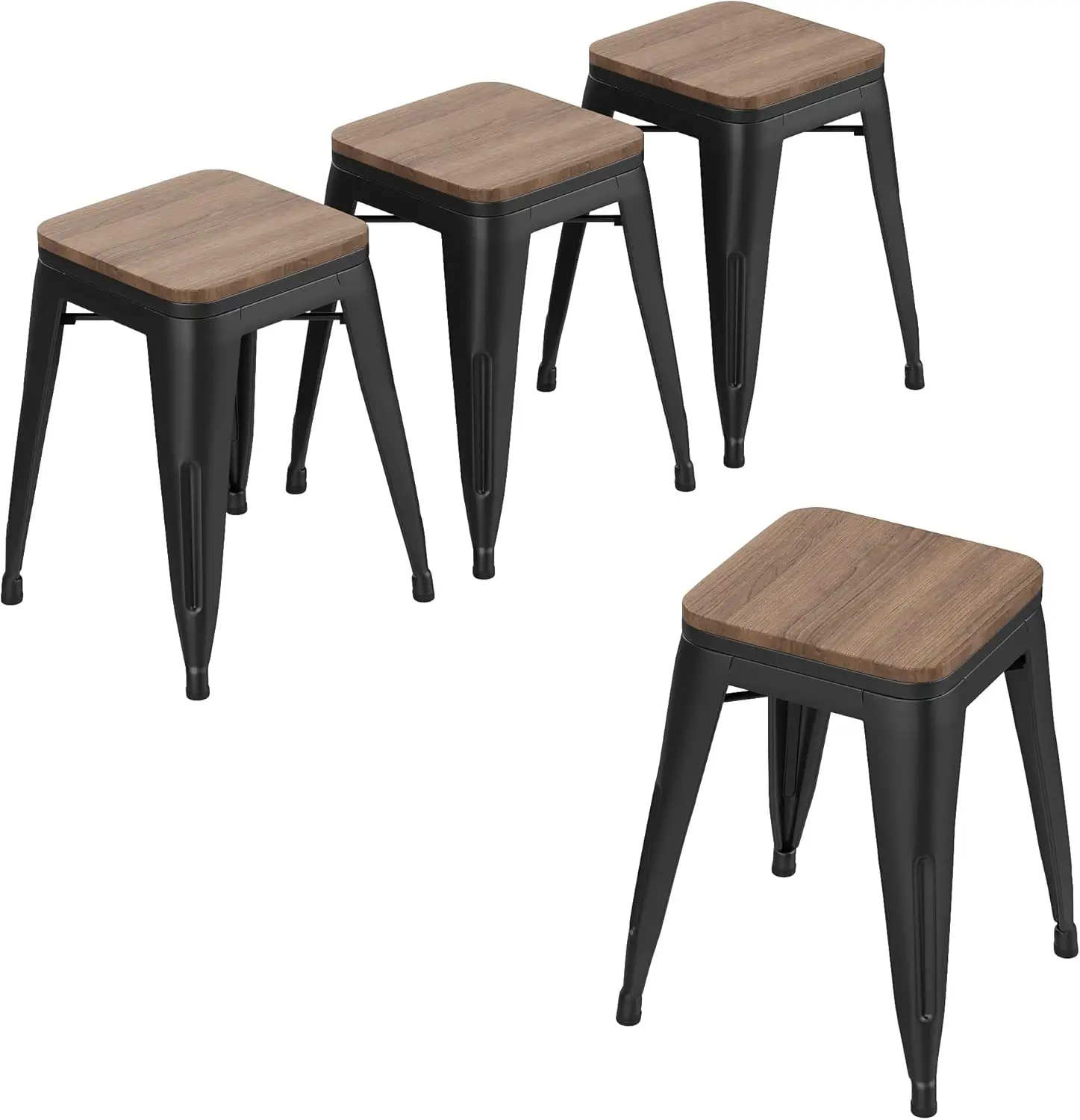 

Modern Industrial Metal Stool Classroom Stools With Wooden Seat [Set Of 4] Stackable 18"" Dining Chair Short Stools